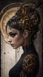 an art nouveau woman with gears in her hair