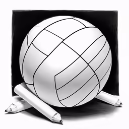 a drawing of a ball and three pencils