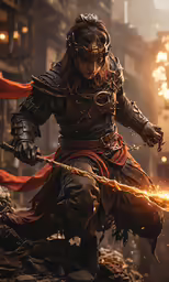 a guy in full armor with two large spears