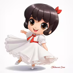 a girl in white and red clothes with an anime background