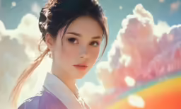 an image of a woman with a rainbow in the background