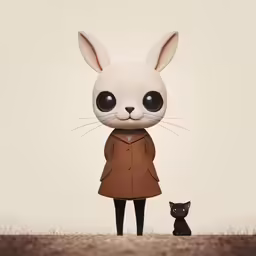 an adorable cat and rabbit are standing by each other