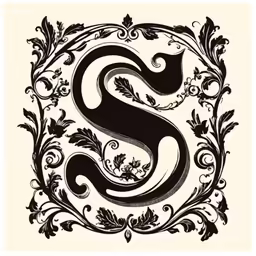 a letter s surrounded by vines and leaves