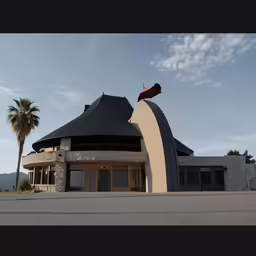 a building has an unusual roof top and is very large