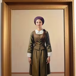a painting of a woman wearing a dress and hat