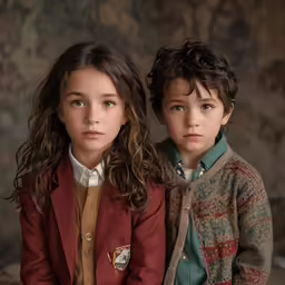 the two children are dressed up and posing for the photo