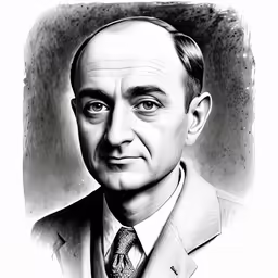 a black and white photo of a man wearing a suit