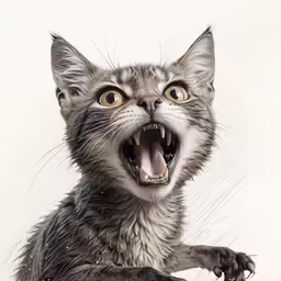a cat is holding the front paws open while hissing