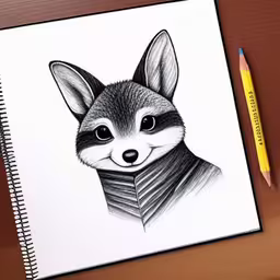 a pencil drawing of a little animal wearing a tie