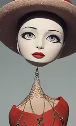 a mannequin wearing a hat, clothing and a red dress