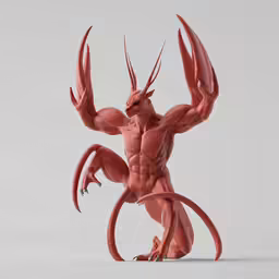 a red figurine standing in a white background