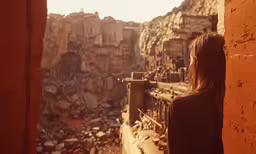 a young lady looking out over the ruins
