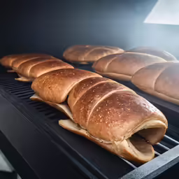 bread rolls being grilled and baked in a cooking grill