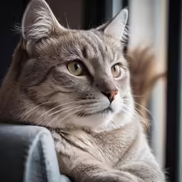 the cat is resting his paw on the arm