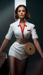 a beautiful woman in a uniform posing for a picture