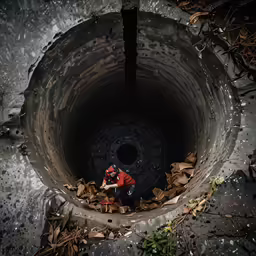 a man stands in the end of a pipe