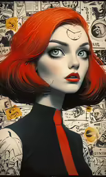 digital drawing of red haired woman looking at camera