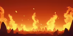 fire in the middle of mountains with several rocks