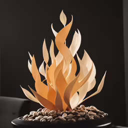 an artistic sculpture made of cardboard and rocks