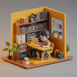 a miniature doll of a woman sitting at a laptop computer