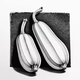 black and white image of squashs sitting side by side