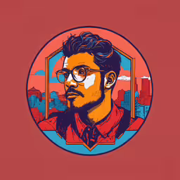 a digital painting of a man with his hair pinned back,a man with glasses is on a pink background