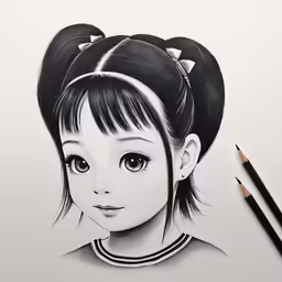 a drawing of a girl with three bangs