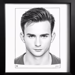 a man is drawn in black and white