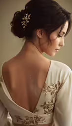 the back of a woman in a wedding gown
