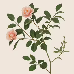 a pink flower with several leaves growing from the stem