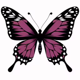 a pink butterfly with white spots and spots on wings,purple butterfly flying on white background