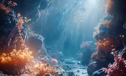 a scene showing an ocean cave with light coming in