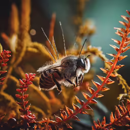 a bee that is on a small tree