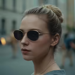 young lady with golden aviator sunglasses in an urban setting