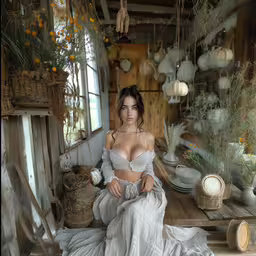a woman in a white dress is sitting on a porch,a woman in white dress sitting on the ground