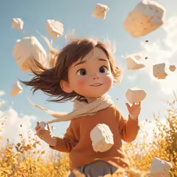 a girl in a brown top standing on top of a field