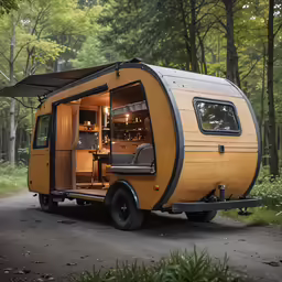 an old camper trailer is made from a wooden truck