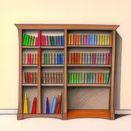 this is a painting of a bookshelf with some books