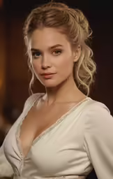 beautiful blond woman with braid in white dress