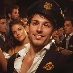 a man wearing a hat smiles in a crowd of people