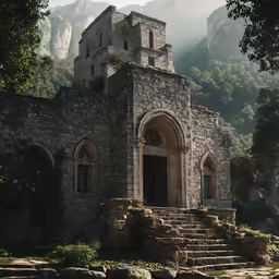 a old building is built with stone steps