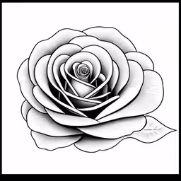 an ink drawing of a rose is shown in black and white,a black and white rose that is in the middle of a photo,a drawing of a black and white rose,a black and white rose with leaves,black and white drawing of a rose
