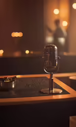 a silver microphone sits next to two bowls with food in them