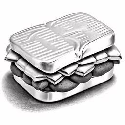 a piece of silver foil sitting on top of a bun with some sandwiches in it