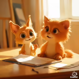 two little kittens that are sitting on a table