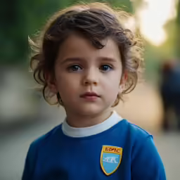 a little boy with blue eyes and a blue sweater