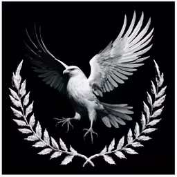 the black and white photo shows a bird with wings outstretched