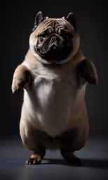 the small dog is showing off his muscles