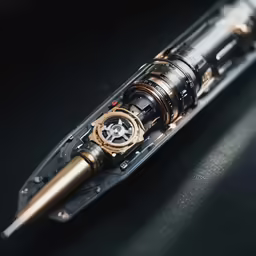 a mechanical instrument is on a black surface