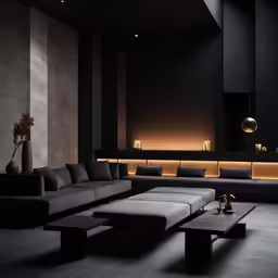 a couch with pillows and lights on the side of it